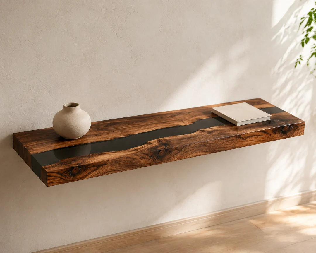 Black Cut Jet Black Epoxy Wall Shelf WS03