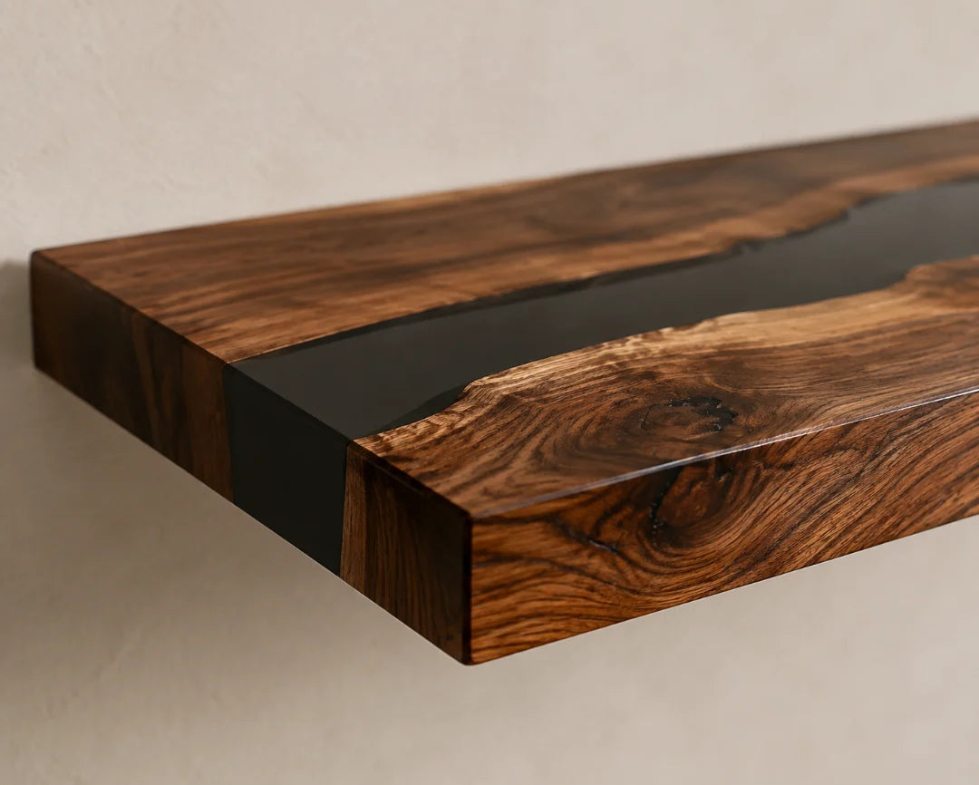 Black Cut Jet Black Epoxy Wall Shelf WS03