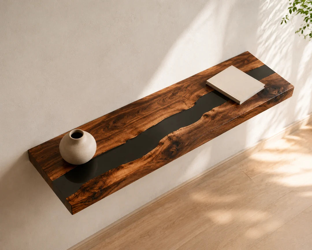 Black Cut Jet Black Epoxy Wall Shelf WS03