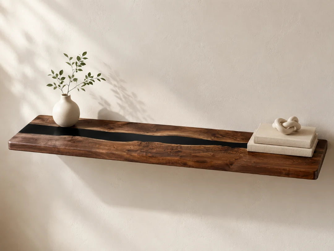 Midnight River Jet Black Epoxy Wall Shelf WS09