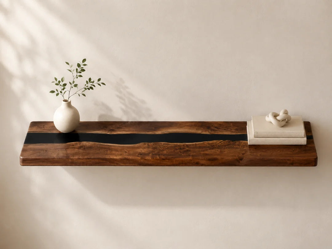 Midnight River Jet Black Epoxy Wall Shelf WS09