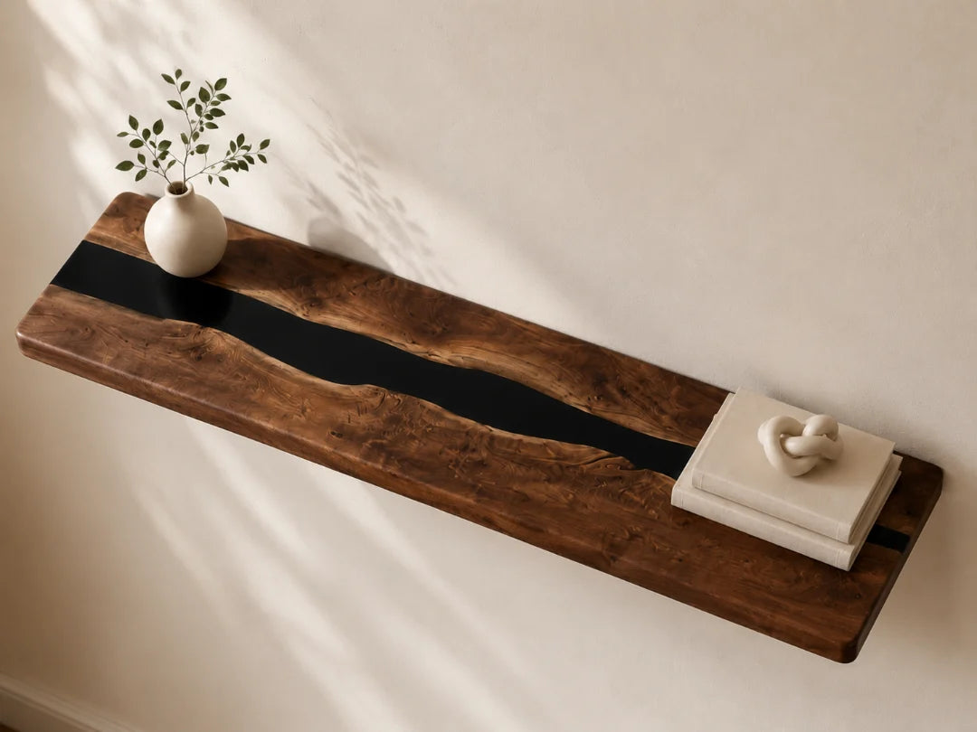 Midnight River Jet Black Epoxy Wall Shelf WS09