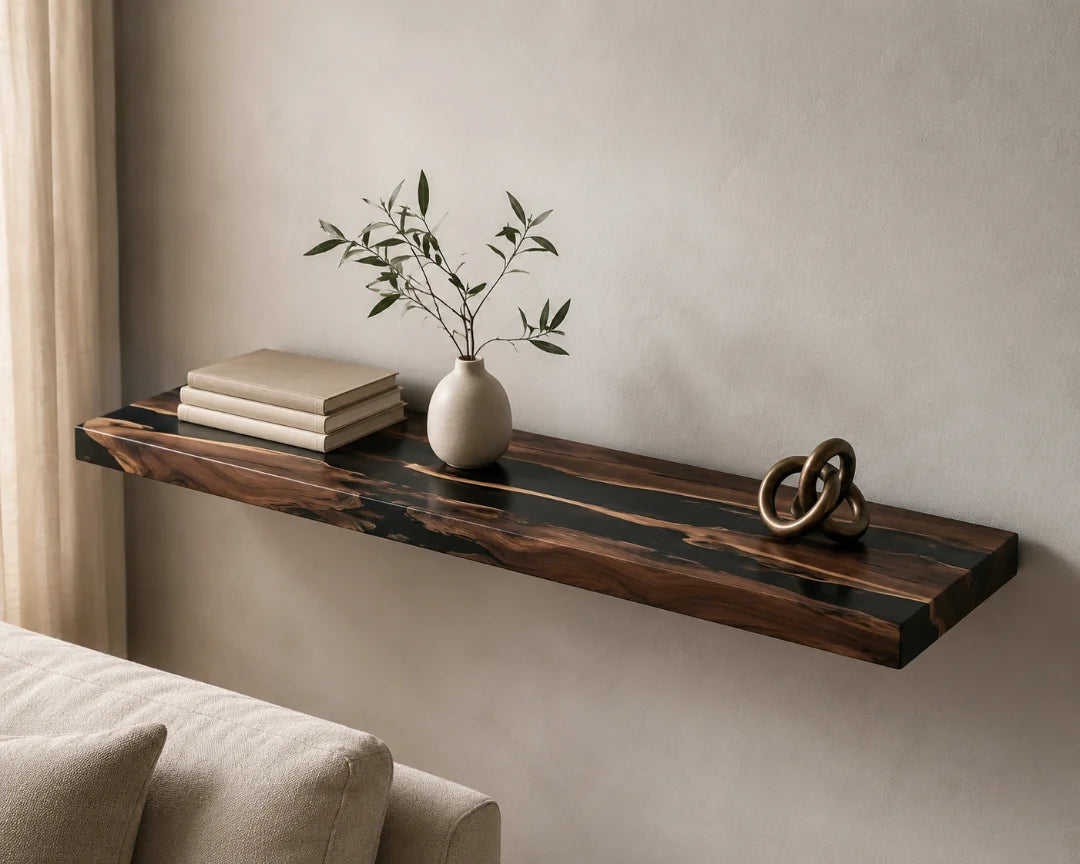 Twin Black Channels Jet Black Epoxy Wall Shelf WS10