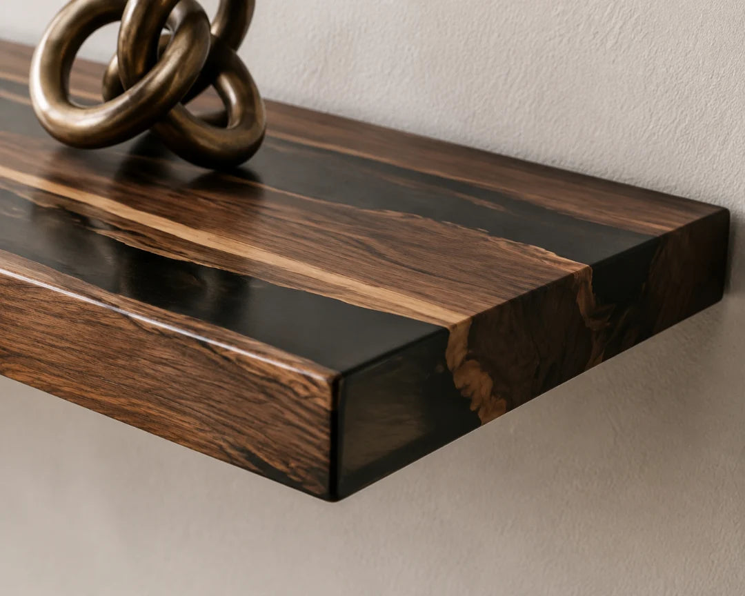 Twin Black Channels Jet Black Epoxy Wall Shelf WS10