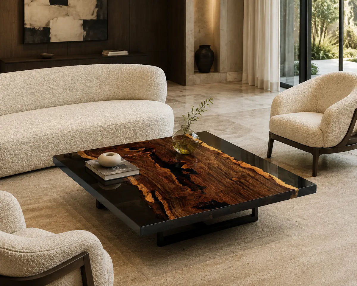 Onyx Grove opaque black epoxy river walnut coffee table CFT01