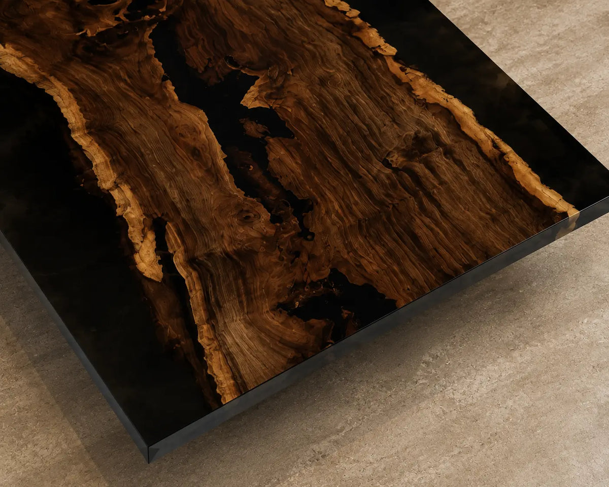 Onyx Grove Opaque Black Epoxy River Walnut Coffee Table CFT01