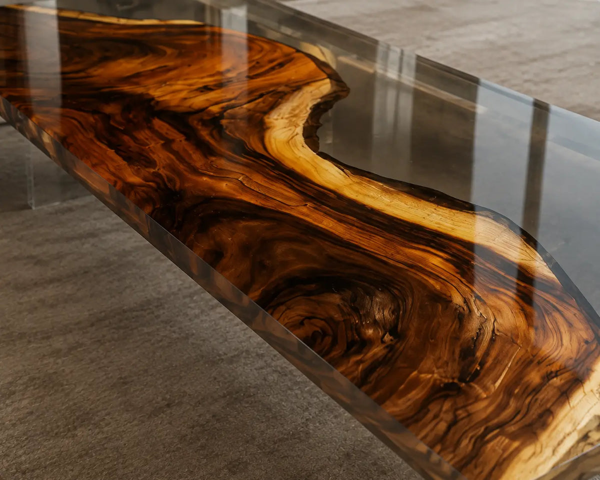 Amber Drift Crystal Clear Epoxy River Walnut Coffee Table CFT03