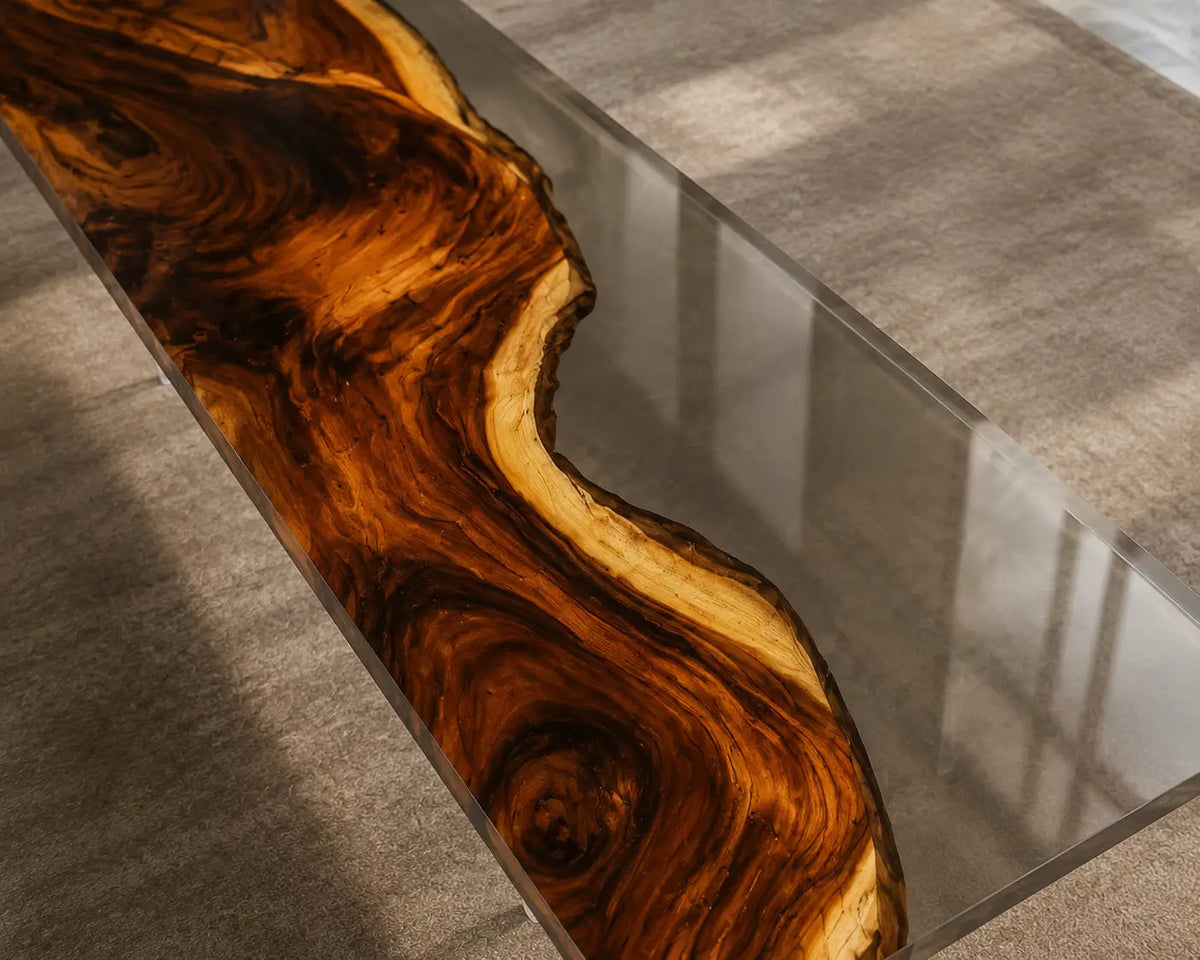 Amber Drift Crystal Clear Epoxy River Walnut Coffee Table CFT03