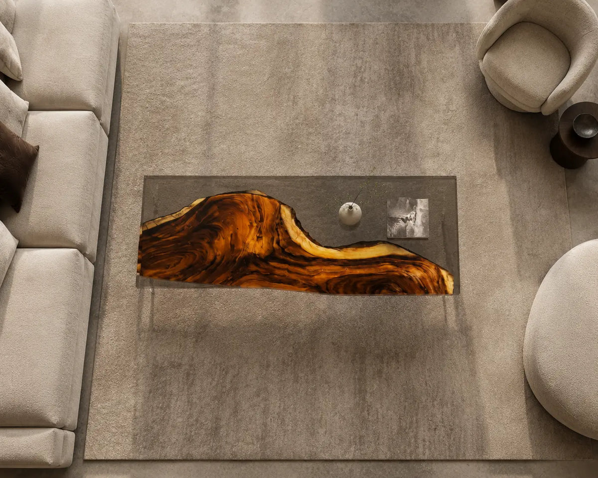 Amber Drift Crystal Clear Epoxy River Walnut Coffee Table CFT03