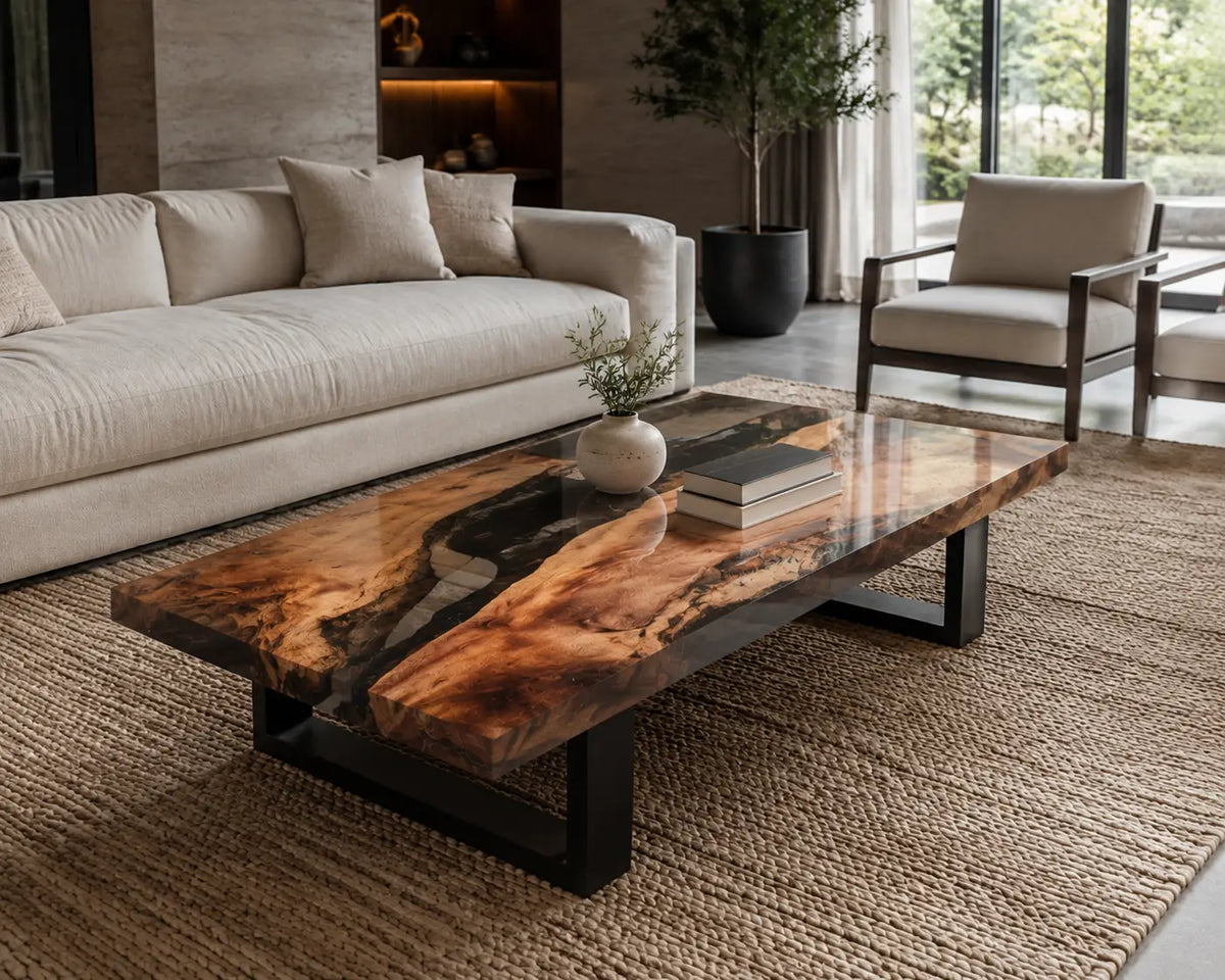 Crystal Ravine Smoky Crystal Clear Epoxy Walnut Coffee Table CFT04