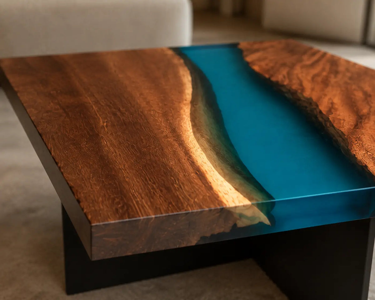 Turquoise River Turquoise Blue Epoxy River Walnut Coffee Table CFT05
