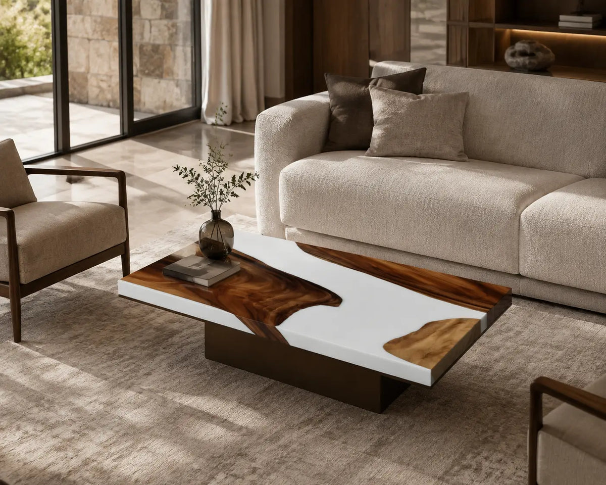 Ivory River Opaque White Epoxy River Walnut Coffee Table CFT06