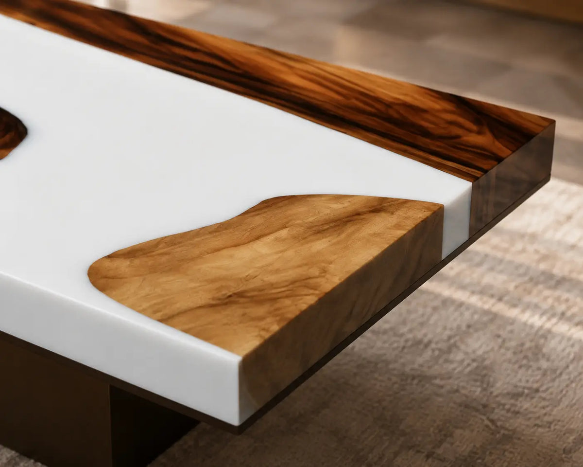 Ivory River Opaque White Epoxy River Walnut Coffee Table CFT06