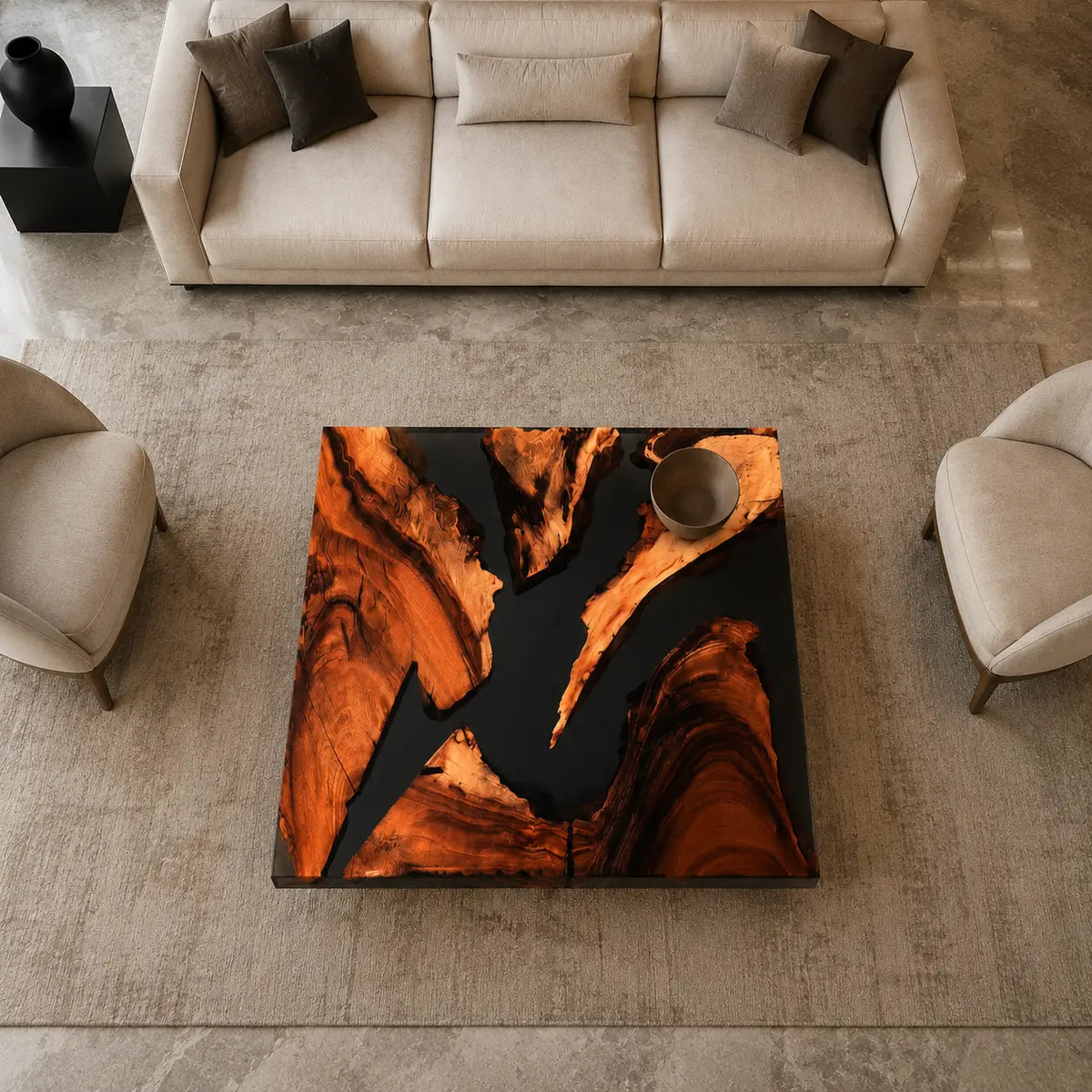 Ember Rift opaque black epoxy river walnut coffee table CFT07