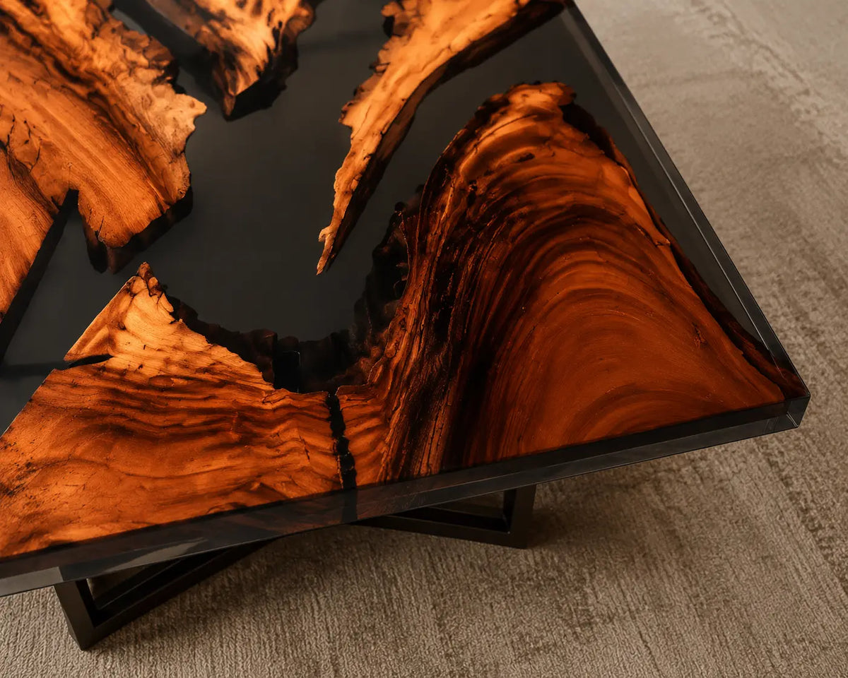 Ember Rift Opaque Black Epoxy River Walnut Coffee Table CFT07