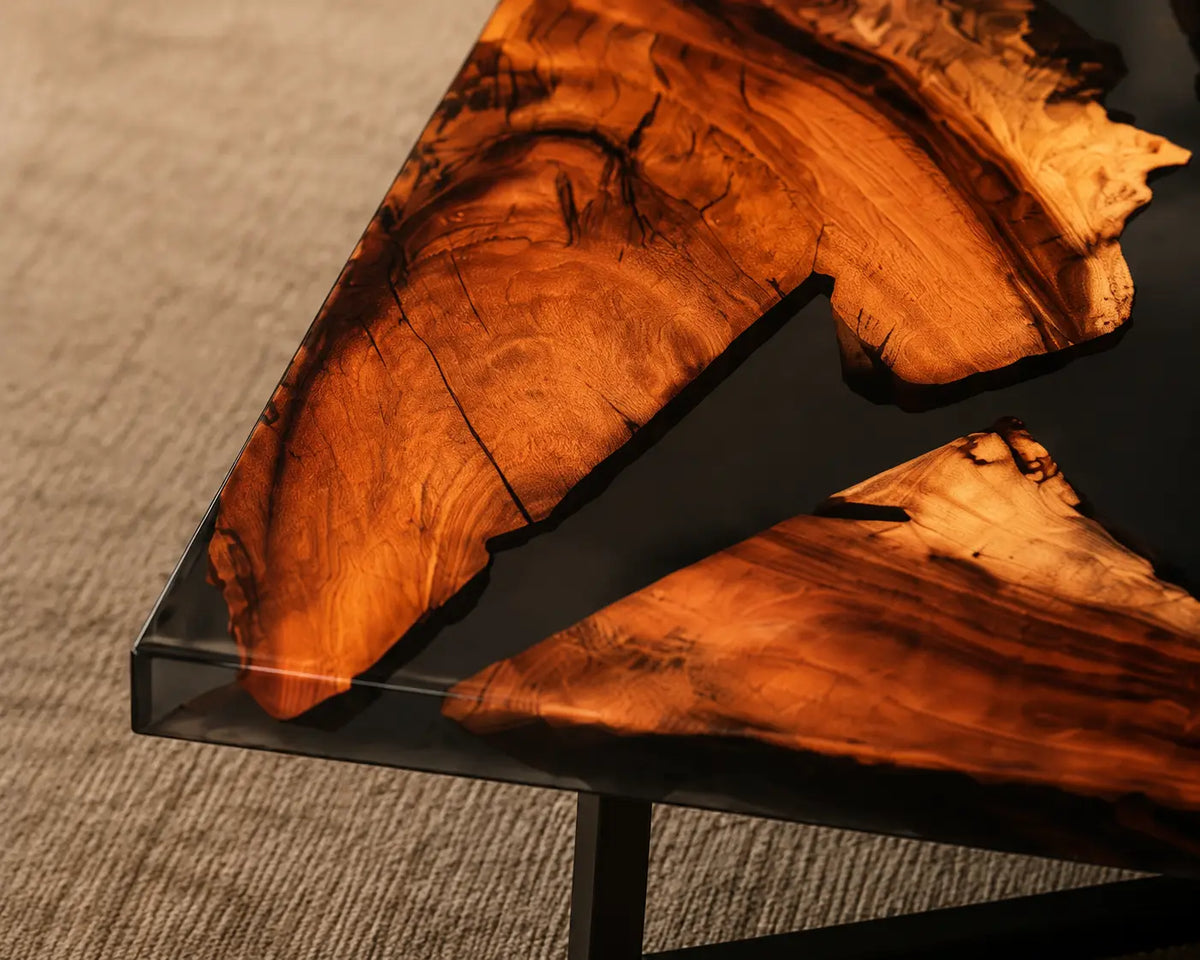 Ember Rift Opaque Black Epoxy River Walnut Coffee Table CFT07