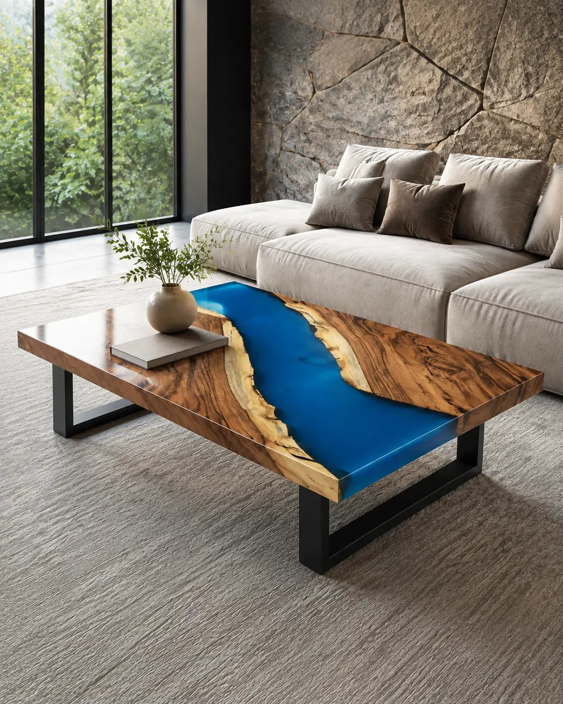 Azure Bend Ocean Blue Epoxy River Walnut Coffee Table CFT08