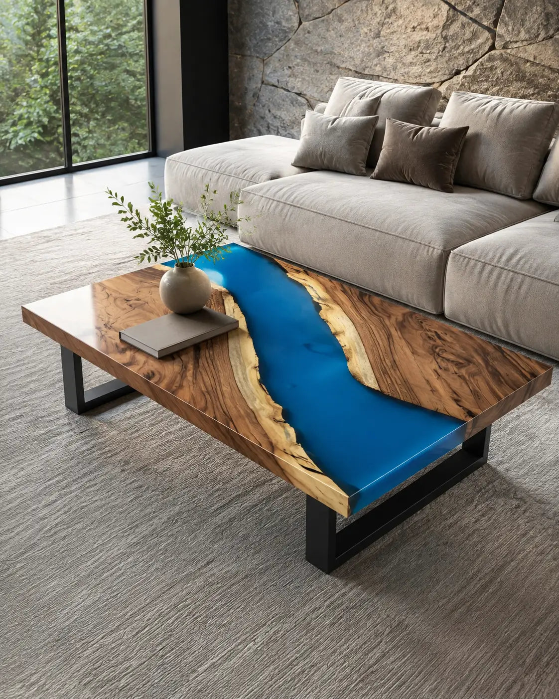 Azure Bend Ocean Blue Epoxy River Walnut Coffee Table CFT08