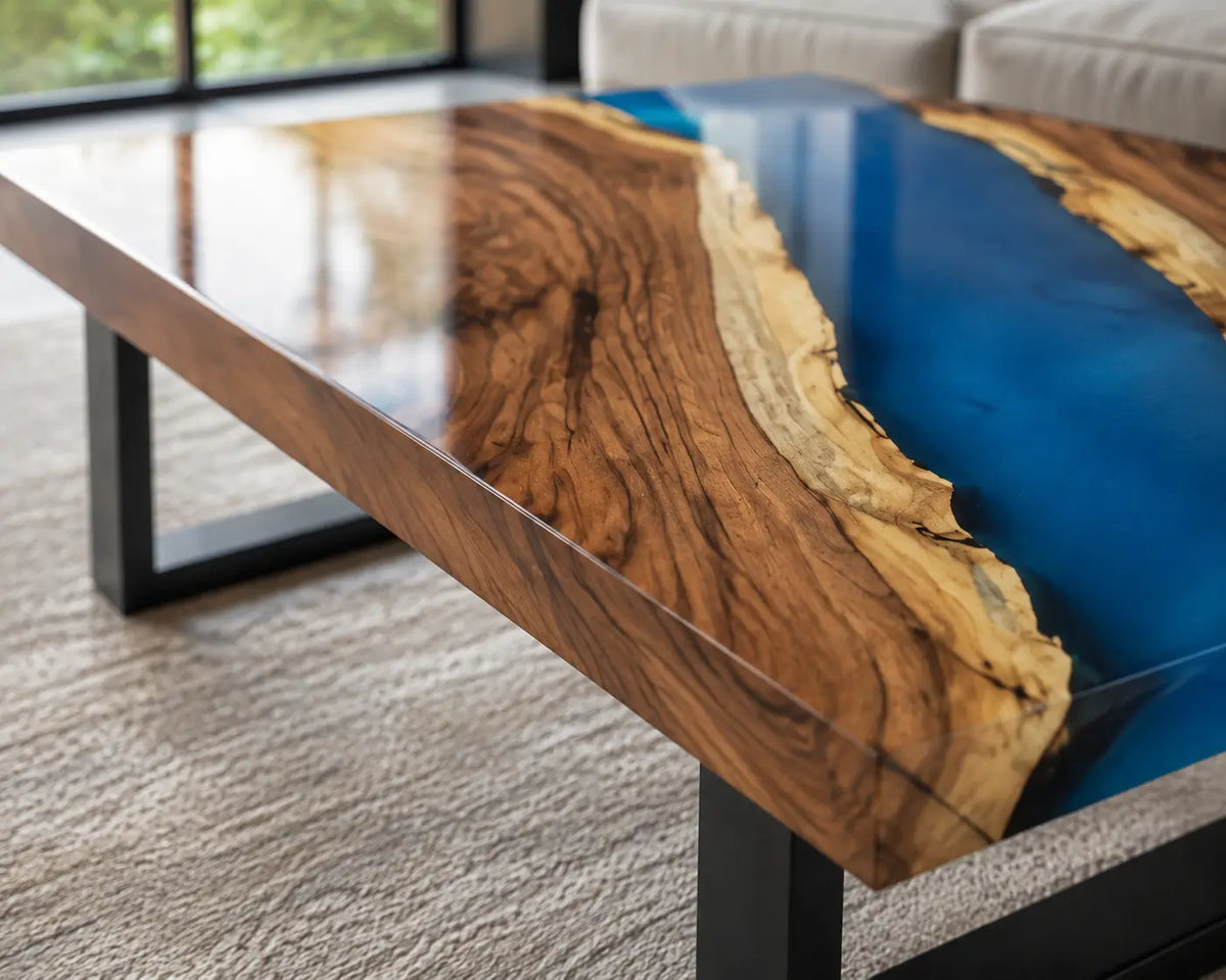 Azure Bend Ocean Blue Epoxy River Walnut Coffee Table CFT08