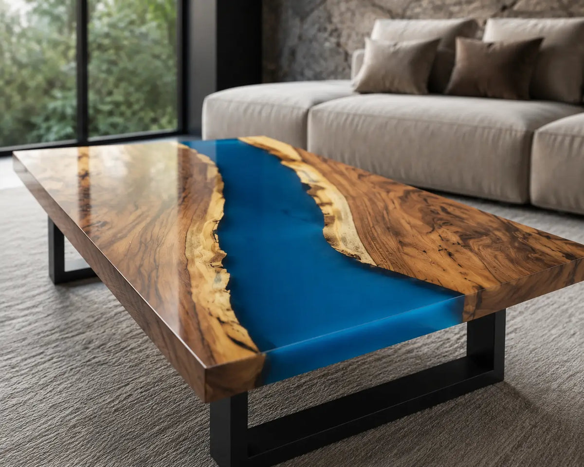 Azure Bend Ocean Blue Epoxy River Walnut Coffee Table CFT08