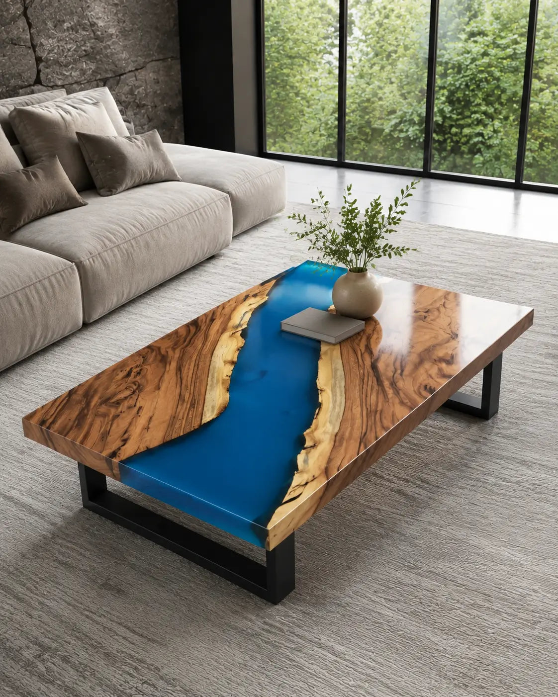 Azure Bend Ocean Blue Epoxy River Walnut Coffee Table CFT08