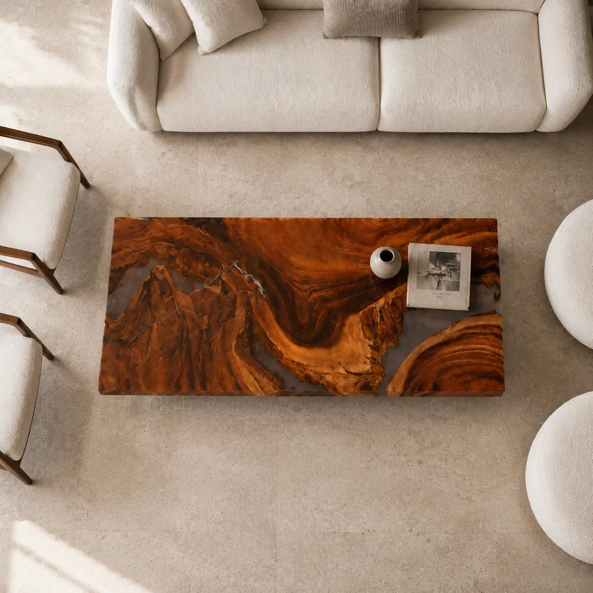 Walnut Vortex crystal clear epoxy walnut coffee table CFT09