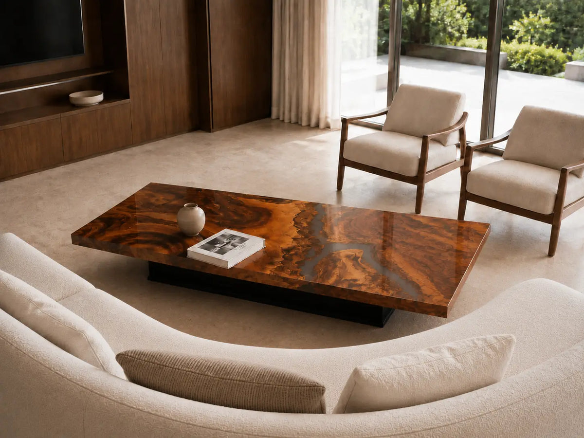 Walnut Vortex Crystal Clear Epoxy Walnut Coffee Table CFT09