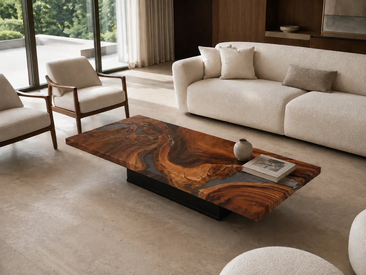 Walnut Vortex Crystal Clear Epoxy Walnut Coffee Table CFT09
