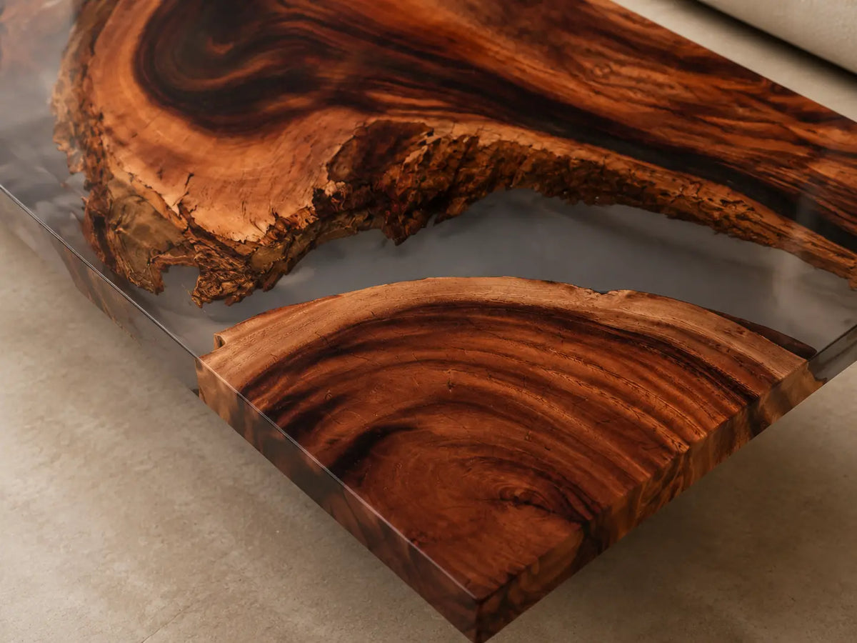 Walnut Vortex Crystal Clear Epoxy Walnut Coffee Table CFT09