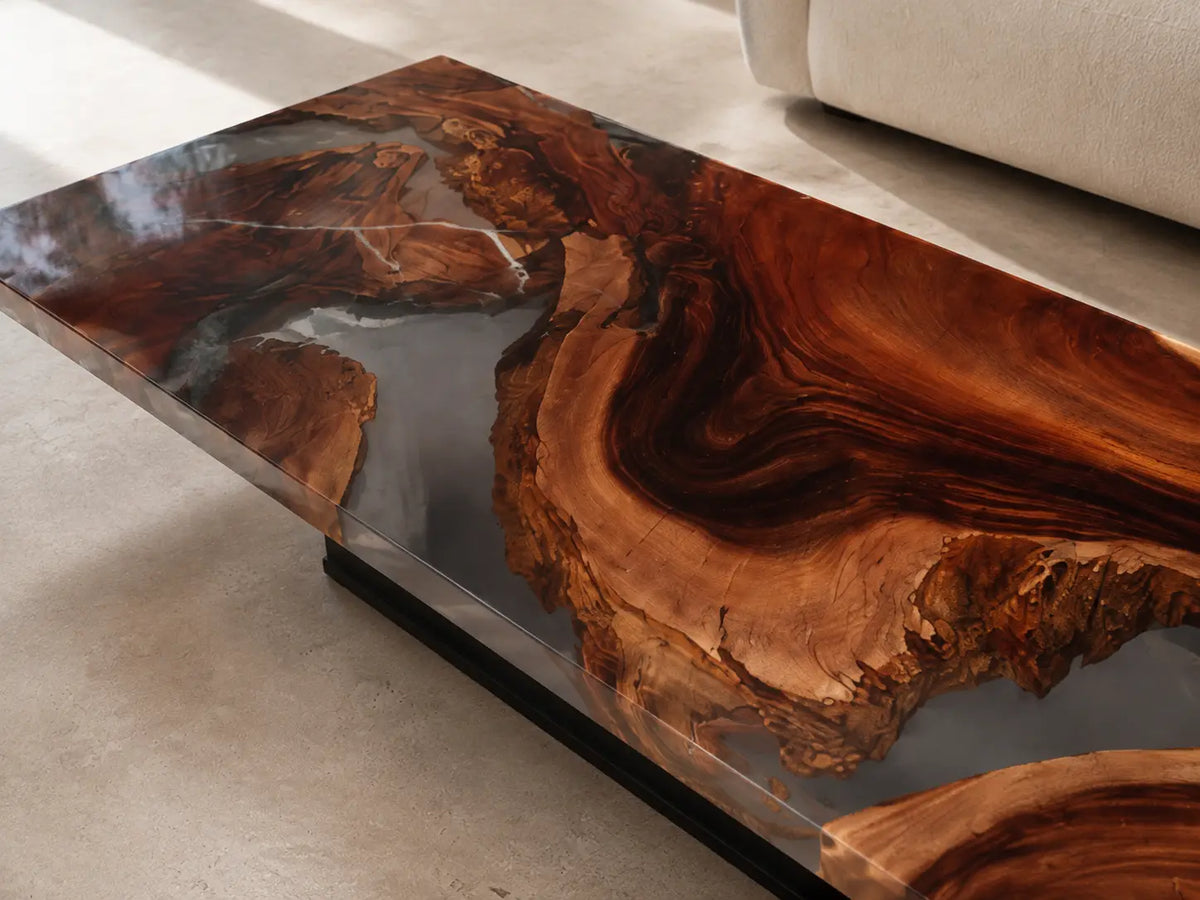 Walnut Vortex Crystal Clear Epoxy Walnut Coffee Table CFT09