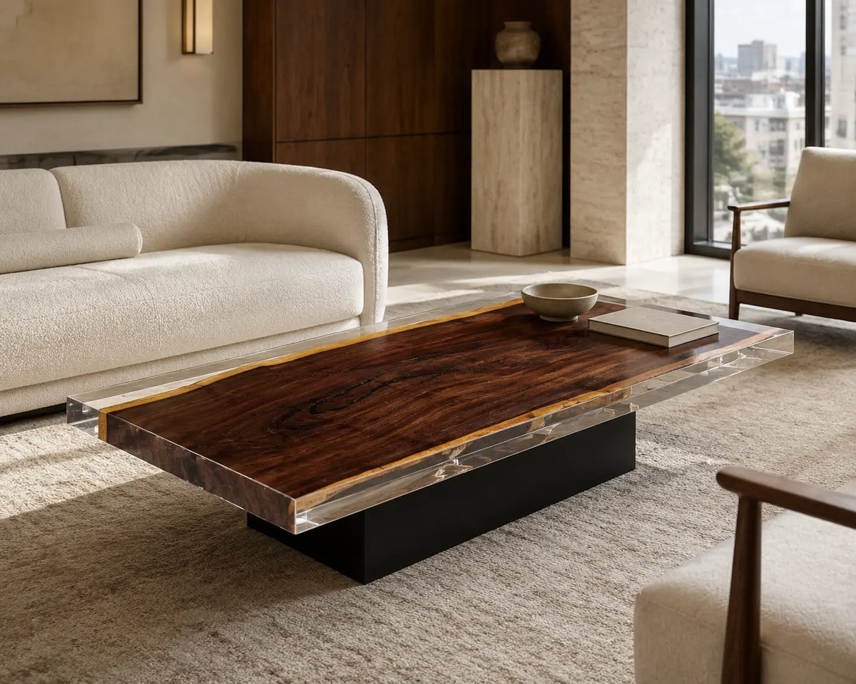 Crystal Frame Crystal Clear Epoxy Walnut Coffee Table CFT11