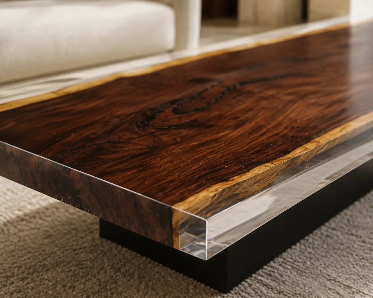 Crystal Frame Crystal Clear Epoxy Walnut Coffee Table CFT11
