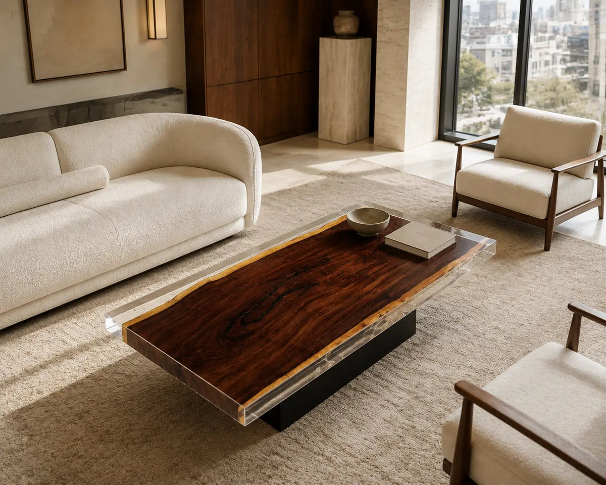 Crystal Frame Crystal Clear Epoxy Walnut Coffee Table CFT11