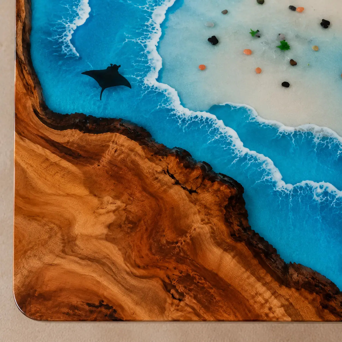 Island Lagoon Turquoise Blue & White Surf Epoxy Walnut Coffee Table CFT12