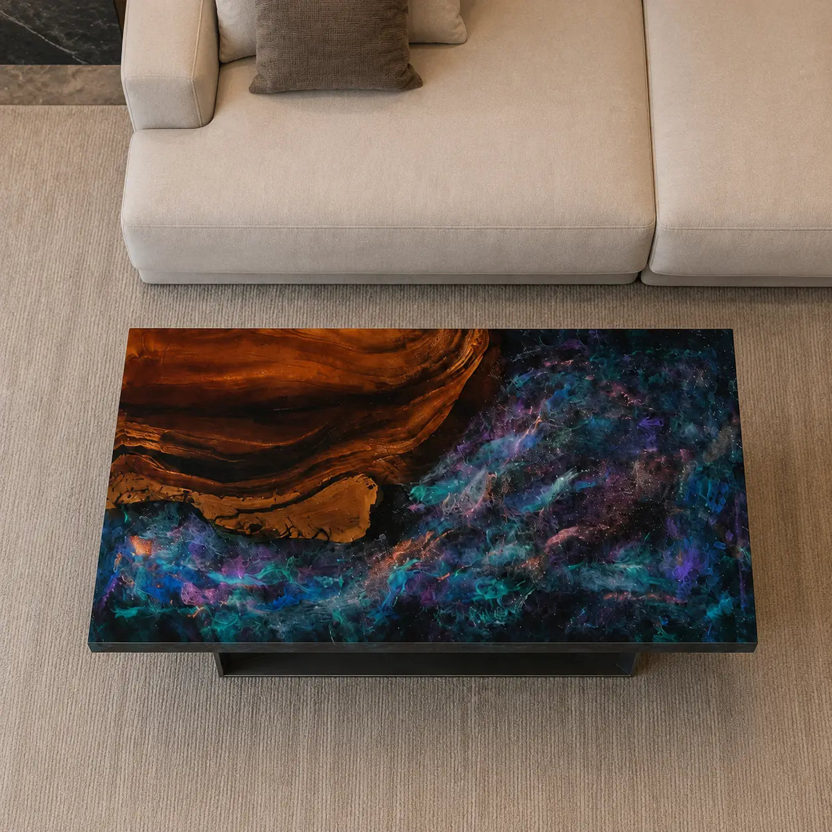 Nebula Current galaxy multicolor epoxy walnut coffee table CFT13