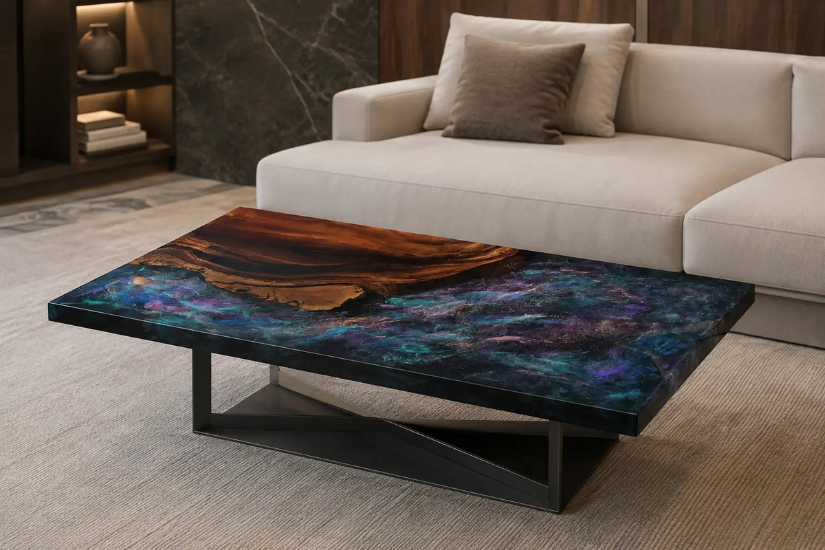 Nebula Current Galaxy Multicolor Epoxy Walnut Coffee Table CFT13