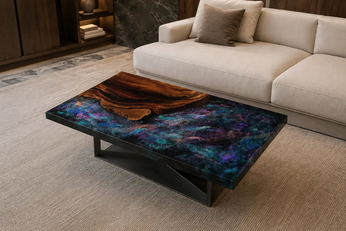 Nebula Current Galaxy Multicolor Epoxy Walnut Coffee Table CFT13