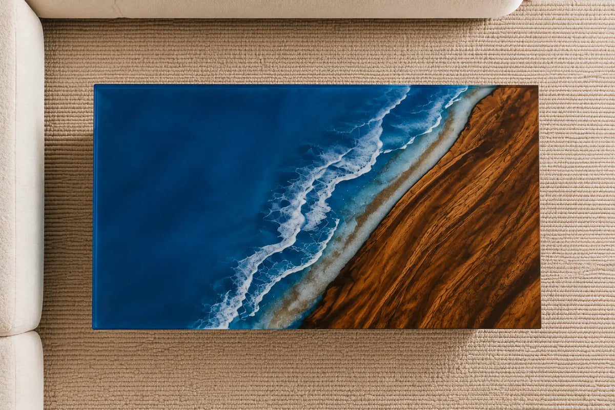 Coastal Break Ocean Blue & White Surf Epoxy Walnut Coffee Table CFT14
