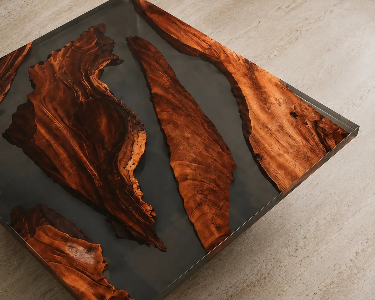 Obsidian Fork Opaque Black Epoxy River Walnut Coffee Table CFT15