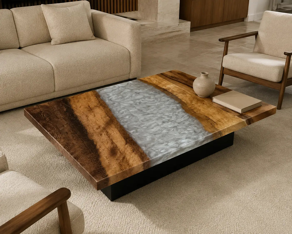 Pearl Rapids Pearlescent White Epoxy River Walnut Coffee Table CFT16