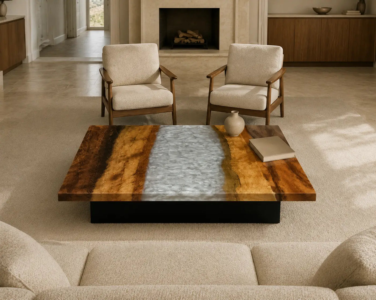 Pearl Rapids Pearlescent White Epoxy River Walnut Coffee Table CFT16