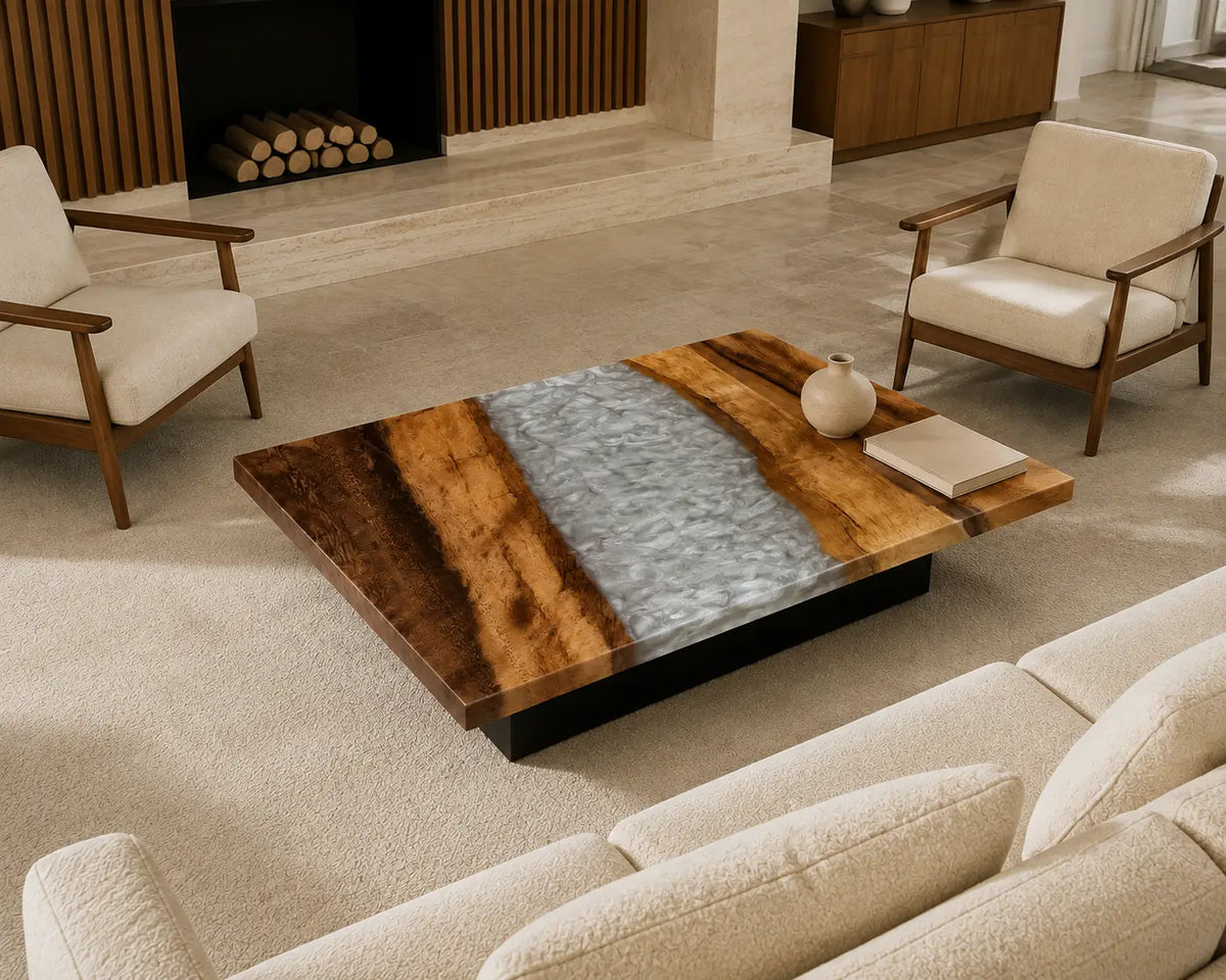 Pearl Rapids Pearlescent White Epoxy River Walnut Coffee Table CFT16