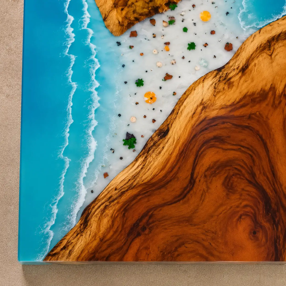 Lagoon Overlook Turquoise Blue & White Surf Epoxy Walnut Coffee Table CFT18