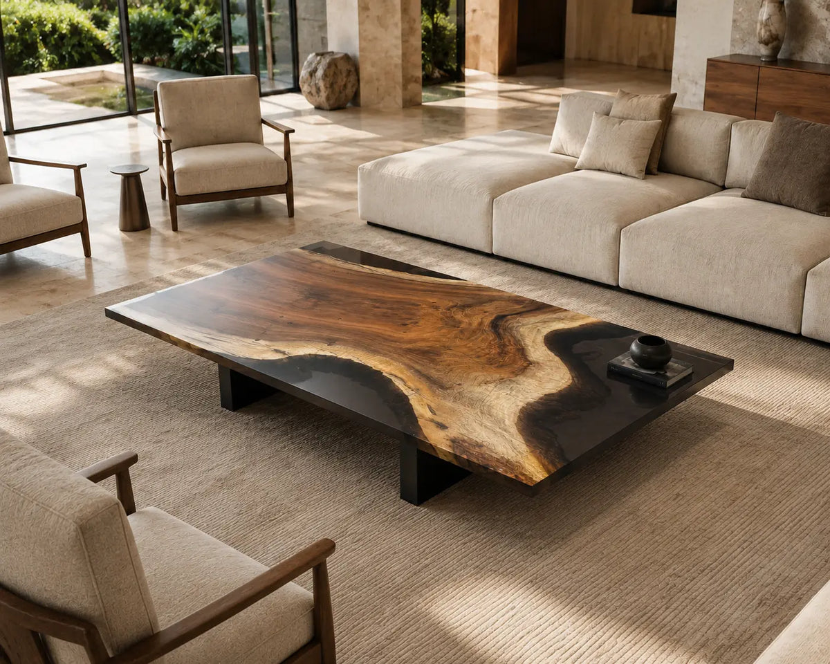 Smoky Horizon smoky black transparent epoxy walnut coffee table CFT20
