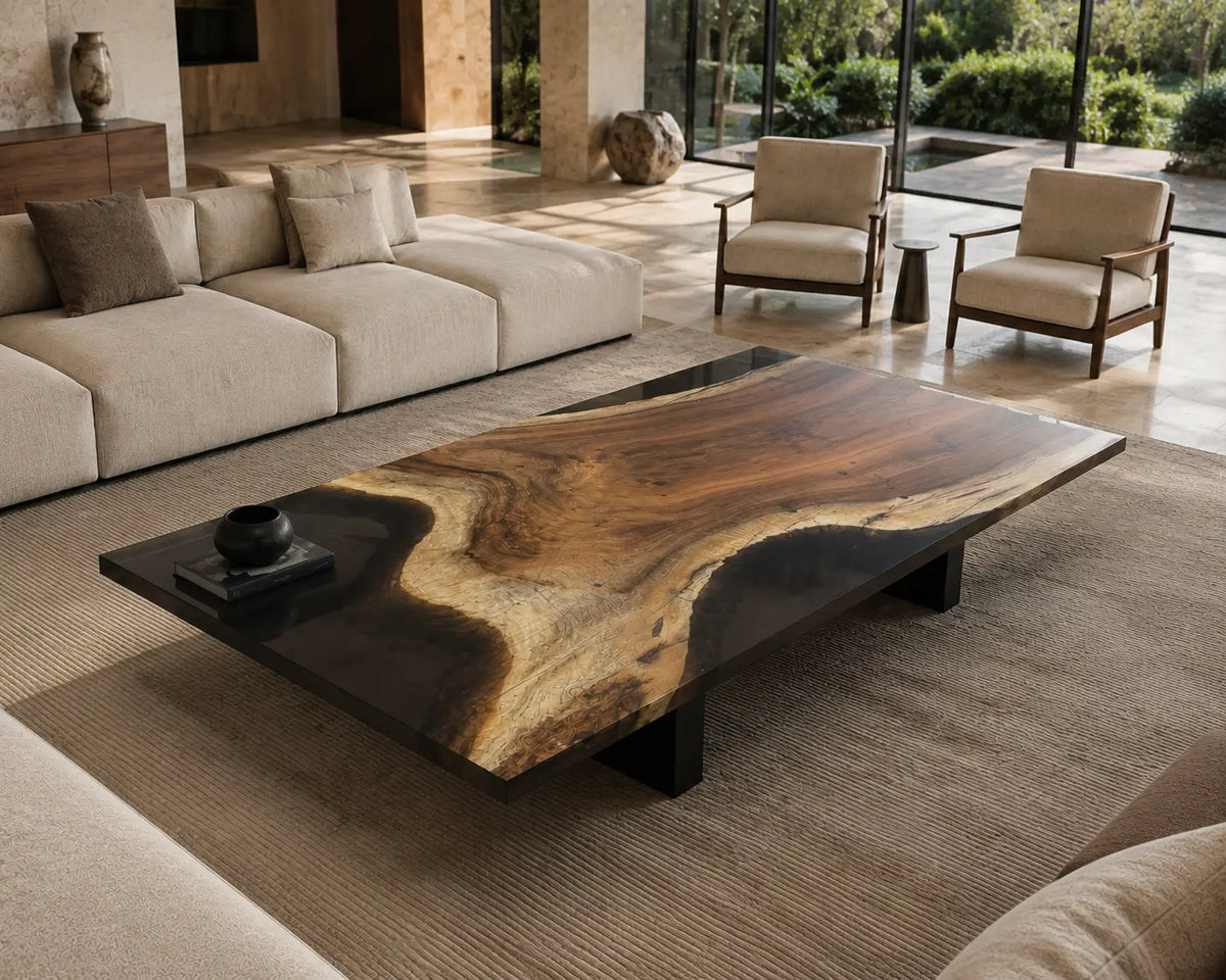Smoky Horizon Smoky Black Transparent Epoxy Walnut Coffee Table CFT20