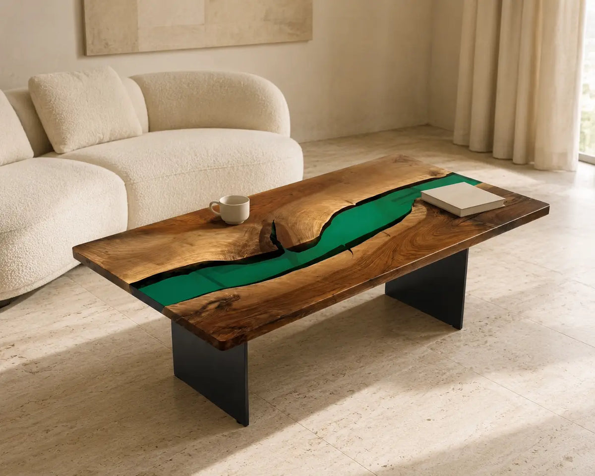 Emerald River emerald green epoxy river walnut coffee table CFT21