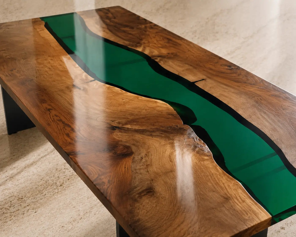 Emerald River Emerald Green Epoxy River Walnut Coffee Table CFT21