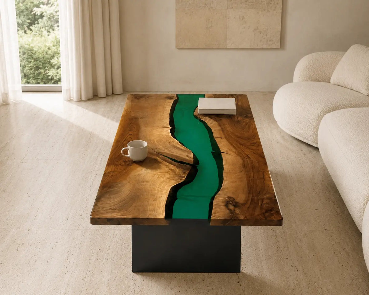 Emerald River Emerald Green Epoxy River Walnut Coffee Table CFT21