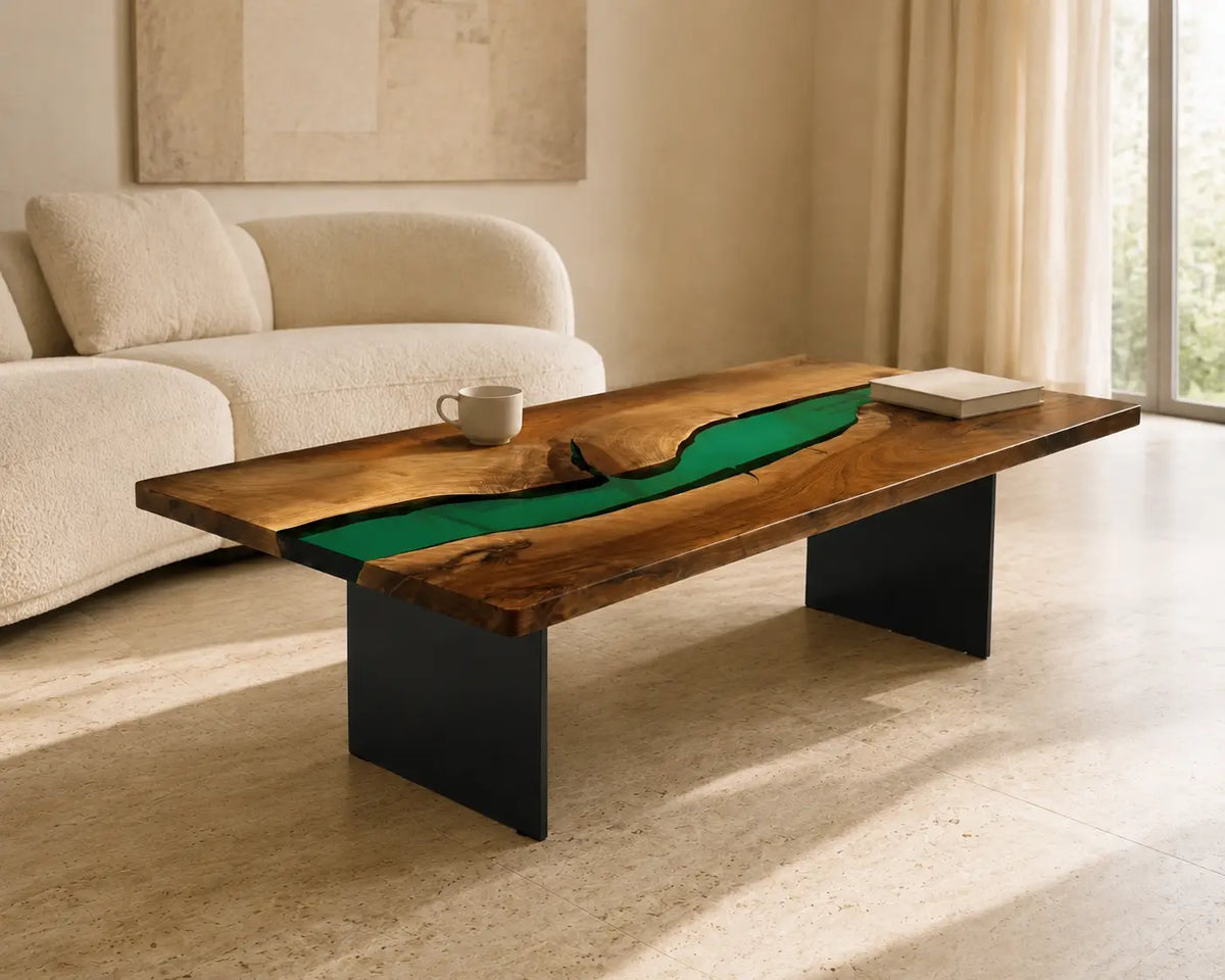 Emerald River Emerald Green Epoxy River Walnut Coffee Table CFT21