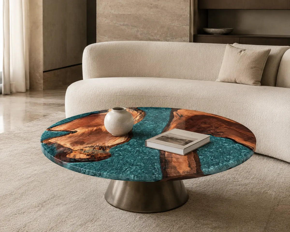 Turquoise Archipelago turquoise blue epoxy river walnut coffee table CFT24